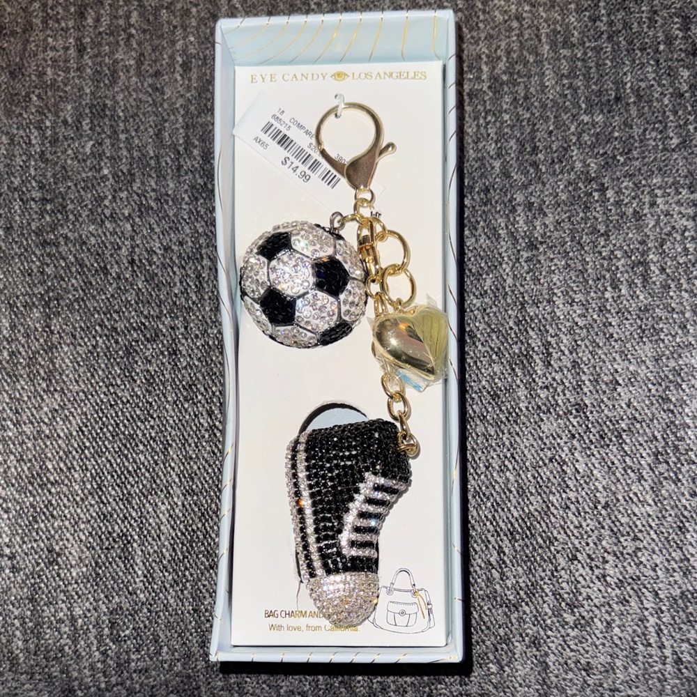 Black & Gold Soccer Sneaker Bag Charm